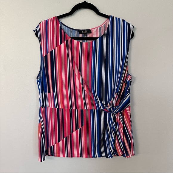 Alex Marie Women’s Sleeveless Multicolor Striped Side Ruched Blouse Sz XL GUC - Picture 2 of 7
